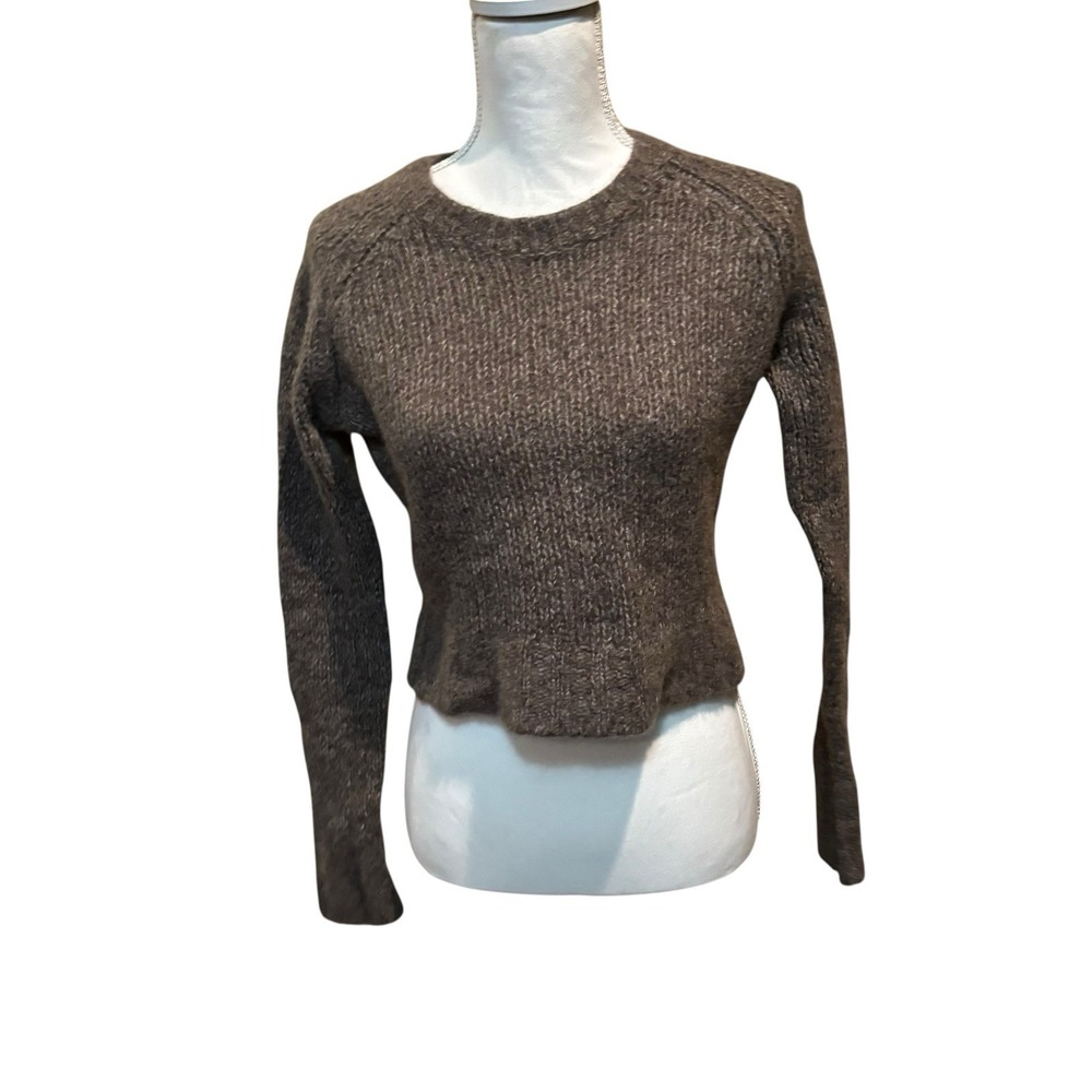 White + Warren Women's Sweater Small‎ Brown Cashmere Silk Blend Long Sleeve Crop